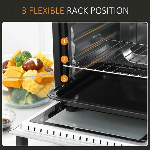 Countertop oven baking rack with three adjustable positions inside