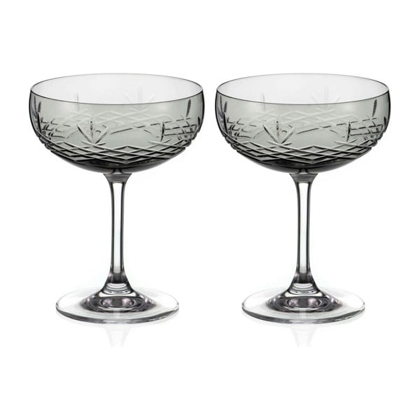 Diamante Gatsby Crystal Champagne Saucers – Charcoal - Set of 2