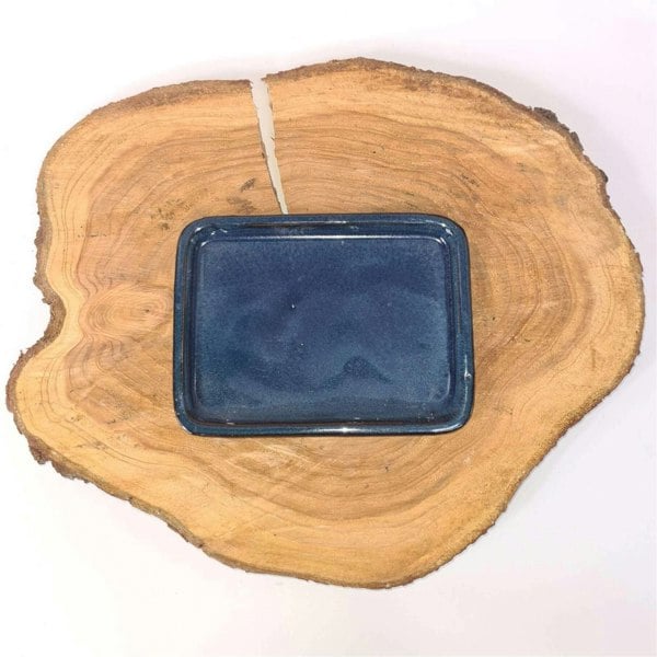 18cm Glazed Drip Tray | Rectangle | Blue - Yorkshire Bonsai