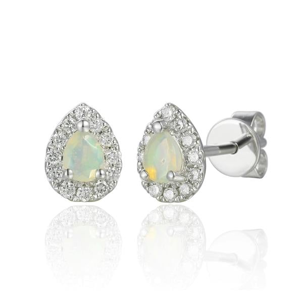 Sarah Layton Pear Shaped Opal Diamond Cluster Earrings - 9ct White Gold