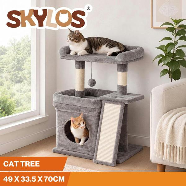 Skylos Cat Tree Tower Large Perch Condo Sisal Scratcher Indoor Felines Grey