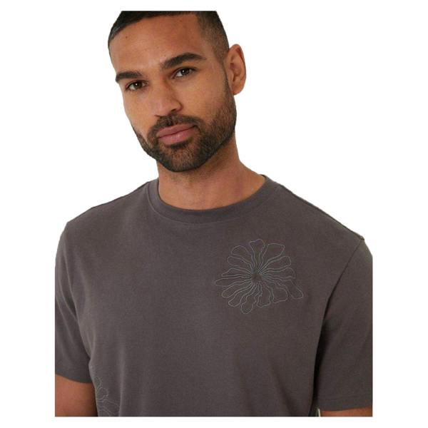 Threadbare Mens Embroidered Flower Regular T-Shirt - Slate - 