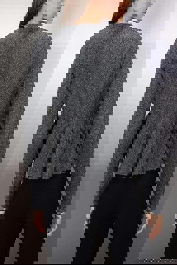 WOVCOR Crew Neck Flounced Hem Knit Cardigan