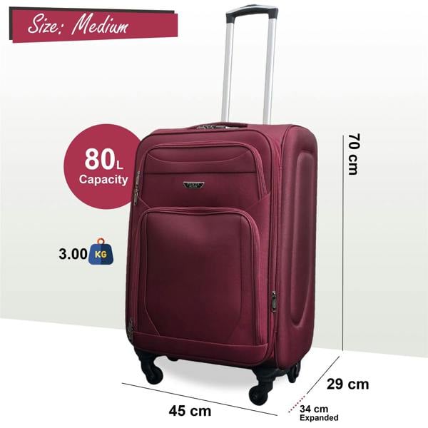 Infinity Luggage Soft Shell Lightweight Nylon Suitcase Set 4 Wheel Travel Case Holiday Bags