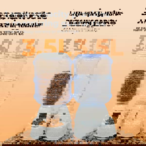 Skylos 2 Packs Automatic Food Feeder Waterer Set Plastic Dispenser Dog Cat 3.5L