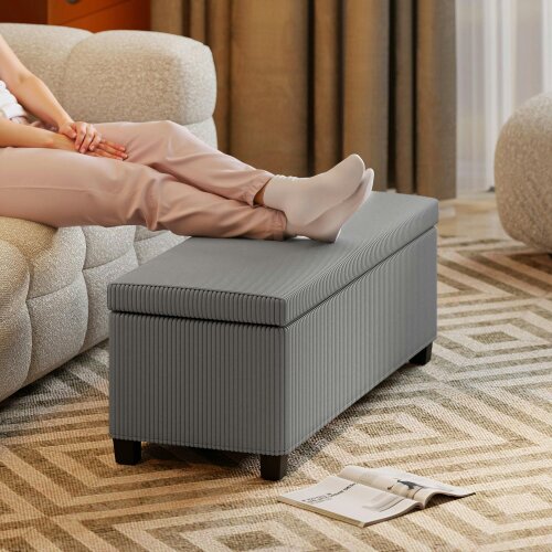 Wyld Haus Bami Rimi Corduroy Grey Large Rectangular Storage Ottoman