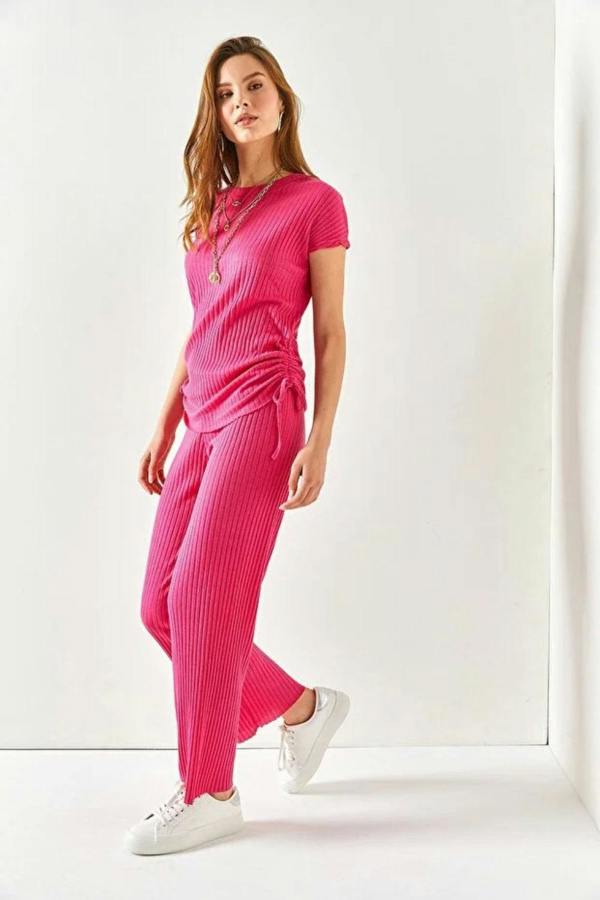Hoxton Gal 2-Piece Set – Side-Ruched Blouse and Palazzo Pants