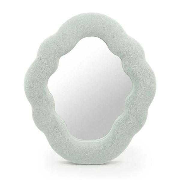 Soft squiggly cloud mirror, cloud blue fabric border with white reflective center