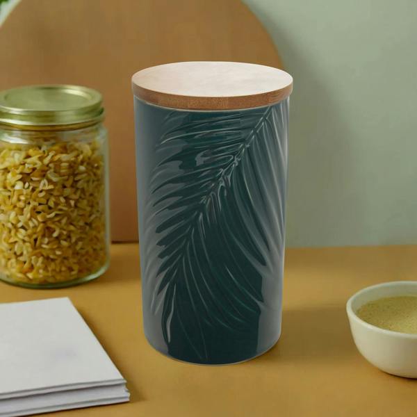 Bali Dark Green Large Storage Jar With Bamboo Lid
