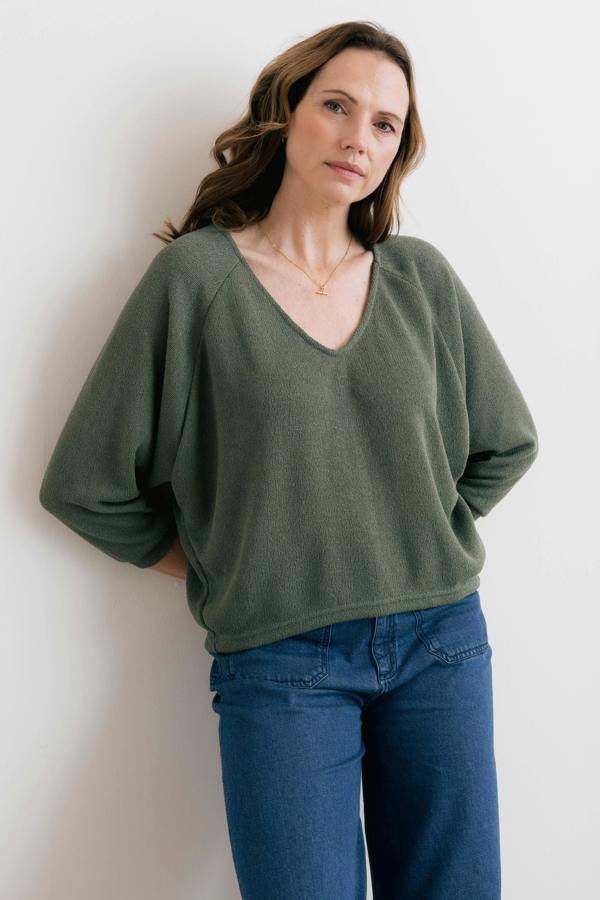 Lily & Me Rewilding Batwing Jumper Laurel Green