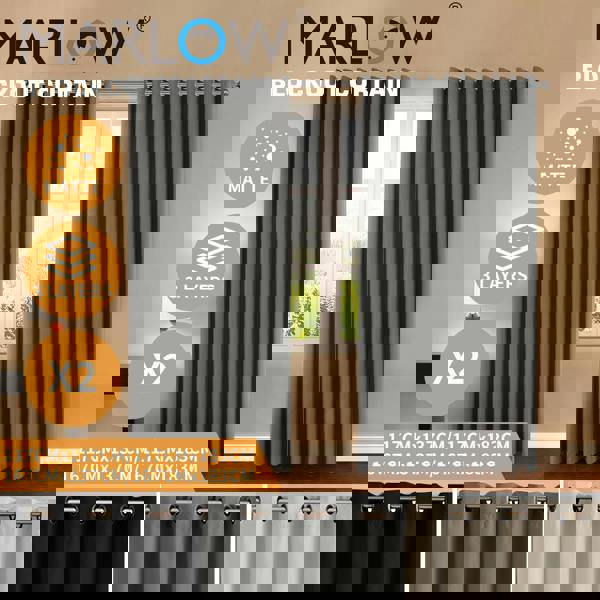 Marlow 2PC Thermal Blackout Blockout Curtains Eyelet Ring Top Thick Sun Block