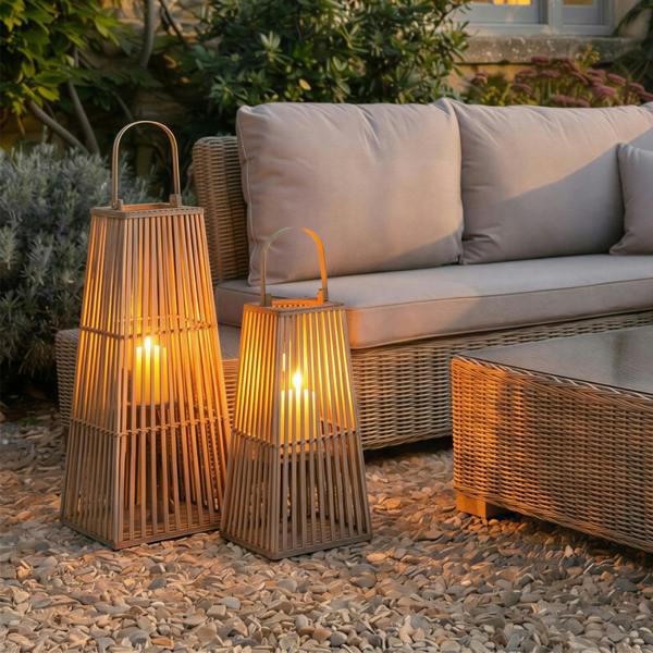 Medium Silo Wicker Lantern With Glass Holder