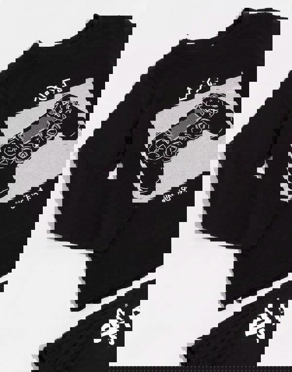 PlayStation Boys Black Game Controller & Symbols Graphic Print Long Sleeve Long Leg Pyjama Set [dis]