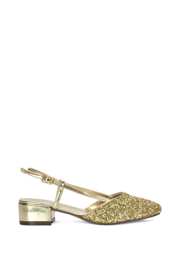 XY LONDON Slingback Court Shoes With Low Block Heel - Gold
