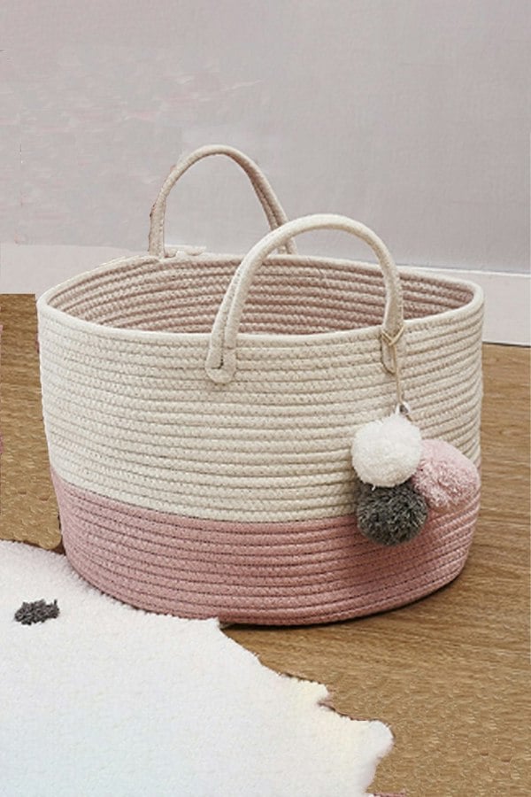 Living and Home 31L Cotton Rope Woven Laundry Baskets Hamper Toy Basket with Handle 25cm H