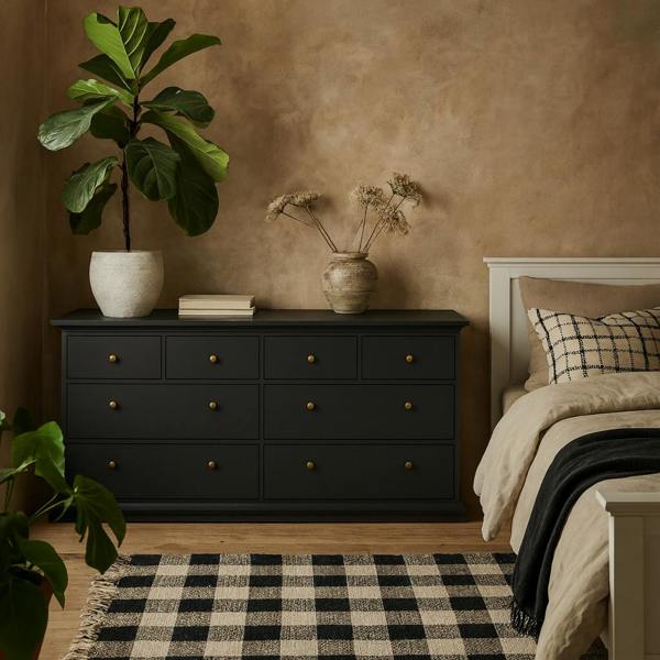 Wyld Haus Osaka Farmhouse Dark Grey Wide Wooden Chest 8 Drawers