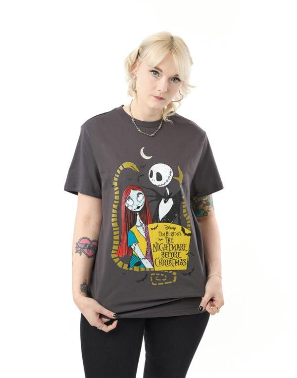 Disney The Nightmare Before Christmas Unisex Grey Jack and Sally Short Sleeved T-Shirt