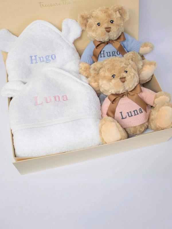 The Baby Gifting Company Twins Teddy and Towel Gift Set
