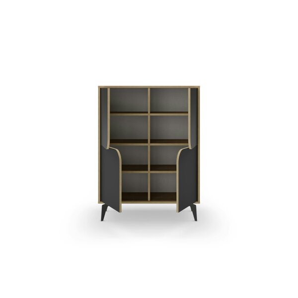 Decortie Modern Spark Cabinet 4-Doors Storage Engineered Wood Display Unit with Black Metal Legs 90(W)cm Oak