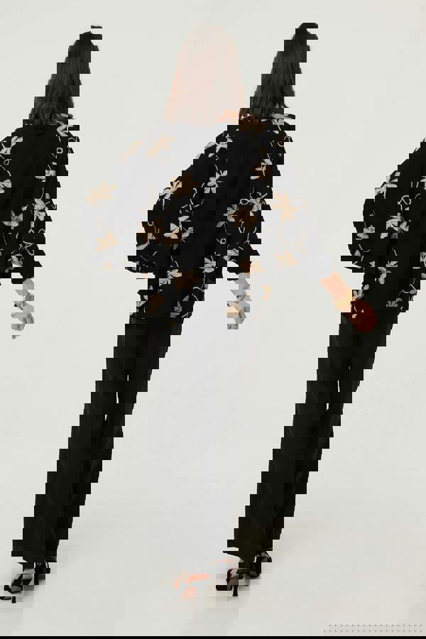 Black | Floral Embroidered 3/4 Sleeve Top