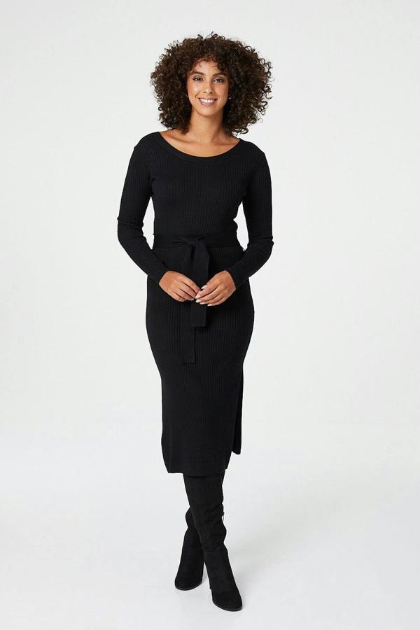 Black | Long Sleeve Knit Bodycon Midi Dress