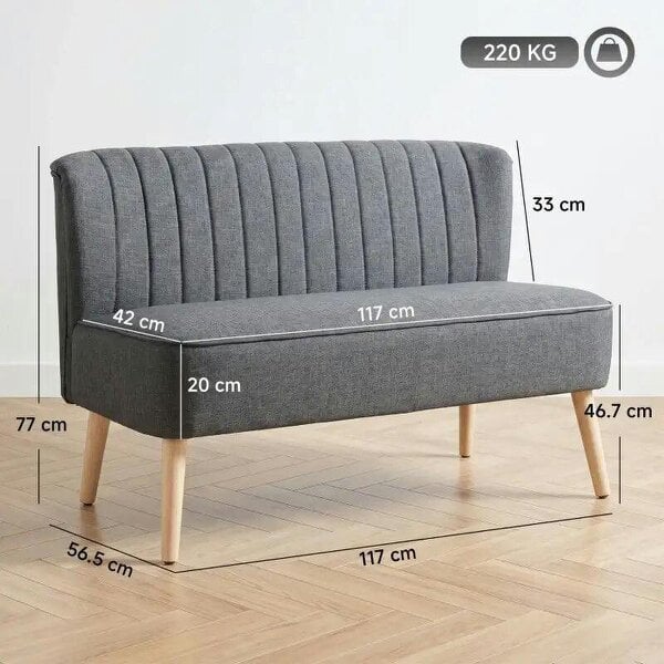 2 Seater Sofa for Living Room, Modern Linen-Look Fabric Couch, Armless Loveseat Sofa Settee for Bedroom, Dark Grey