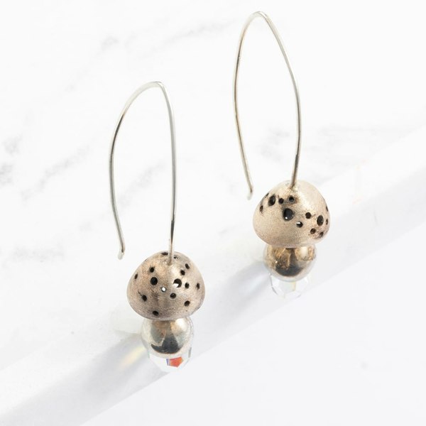 T. H. Baker Silver Crystal Mushroom Dropper Earrings E13