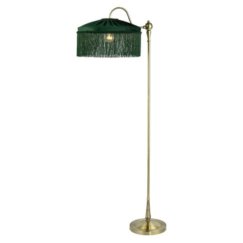 Happy Homewares Classic Antique Brass Victorian Inspired Floor Lamp with Green Shade