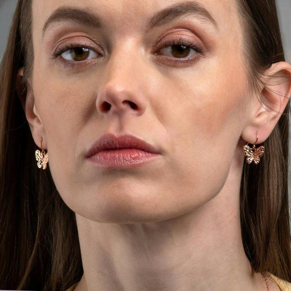 Rose Gold Butterfly Dangle Earrings for Women - namana.london