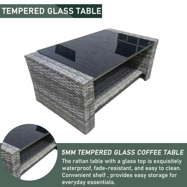 Furniture One 4 Piece Rattan Garden Furniture Set, Patio Wicker Dining Table Sets with Tempered Glass Top Table