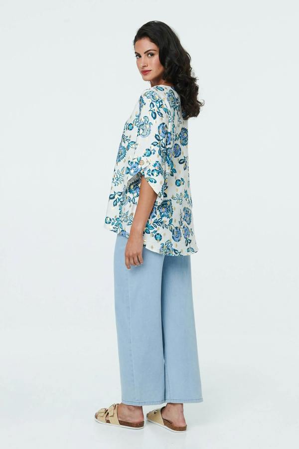 Blue | Paisley Metallic Print 3/4 Sleeve Tunic