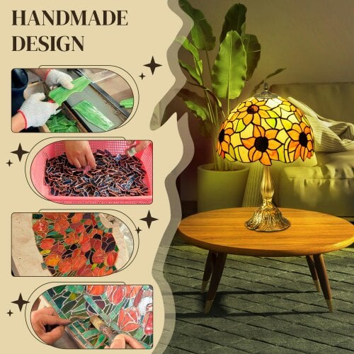 Wyld Haus Limbaka Glass And Metal Orange Sunflower Stained Glass Table Lamp