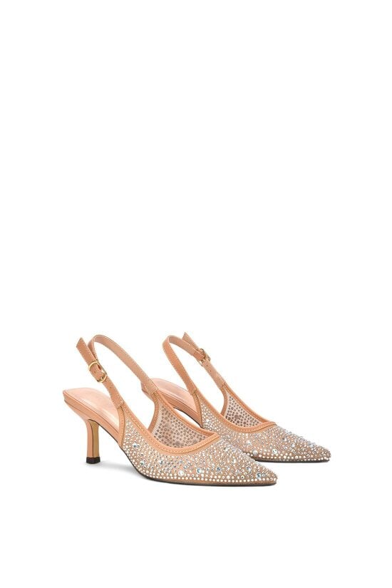 XY LONDON Diamante Slingback Court Shoes With Low Kitten Heel