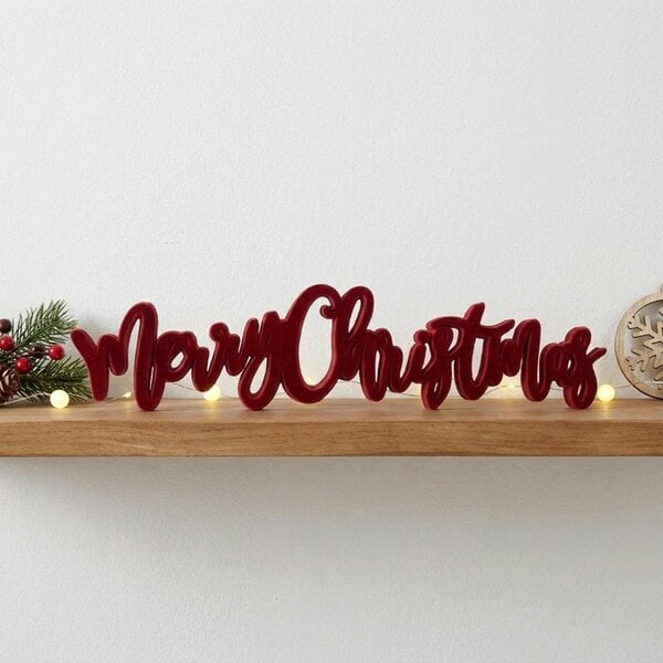 Garden Greatness Flocked Merry Christmas Mantel Plaque