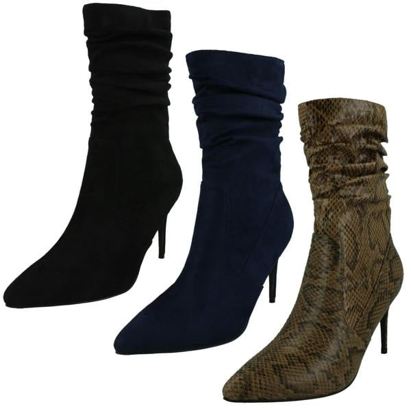 Spot On Ladies Spot On High Heel Rouched Leg Calf Boots F51232