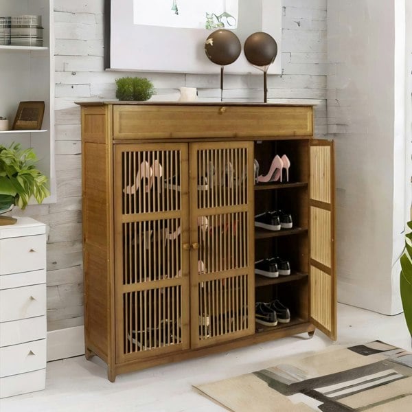 Rafaelo Mobilia Large 4 Tier Wooden Shoe Storage Cabinet Organiser Brown