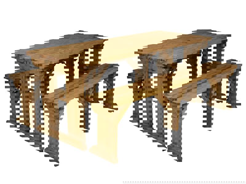 Aspen Picnic Table and Benches Set - Rustic Finish Wooden Outdoor Dining Set for Gardens and Patios