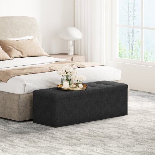 Ottoman 110cm Large Rectangular Ottoman Foldable Storage Bench Upholstered Foot Rest