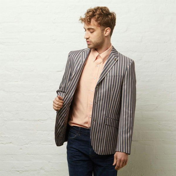 Gabicci V54GJ04 Mens Henley Boating Striped Blazer Gabicci Vintage - NAVY