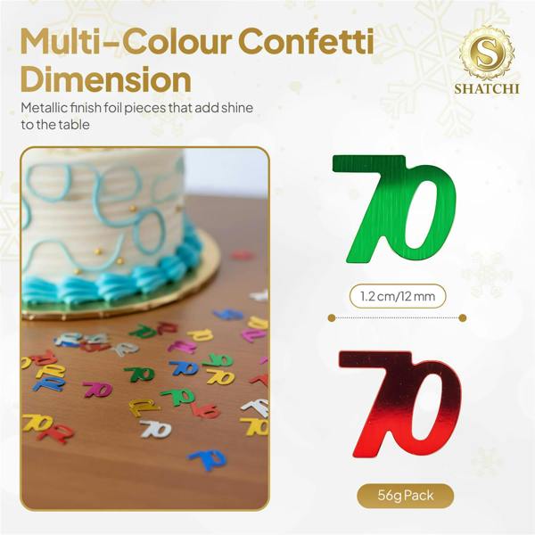 70th Birthday Multicolour Foil Confetti Pack for Party Tables, 1, 2 or 4 Pack Options image 1
