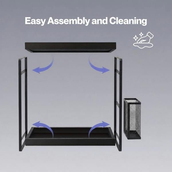 Levede Bathroom Organiser Countertop 2 Tier Perfume Skincare Storage Shelf Black