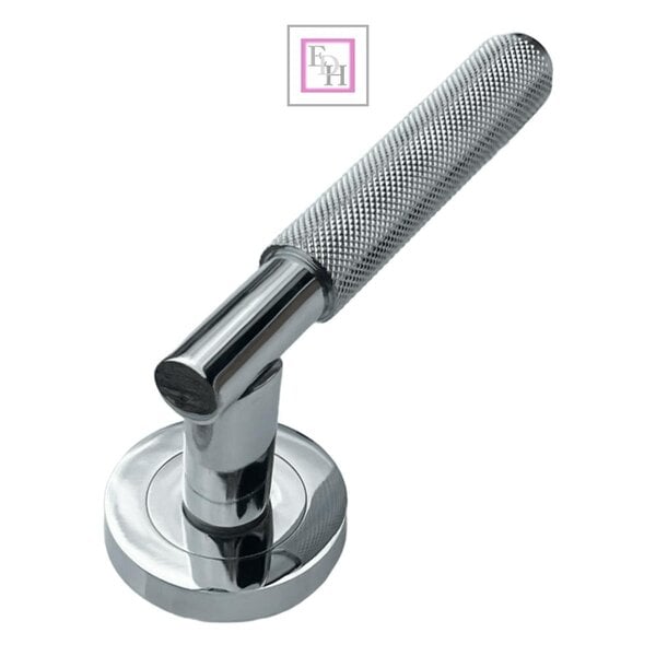EDH Door Hardware Polished Chrome Knurled Door Handles on Round Rose – Modern Internal Lever Latch Handles