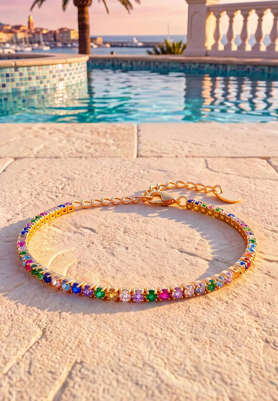 Latelita Tennis Bracelet Vibrant Rainbow Cz Gold