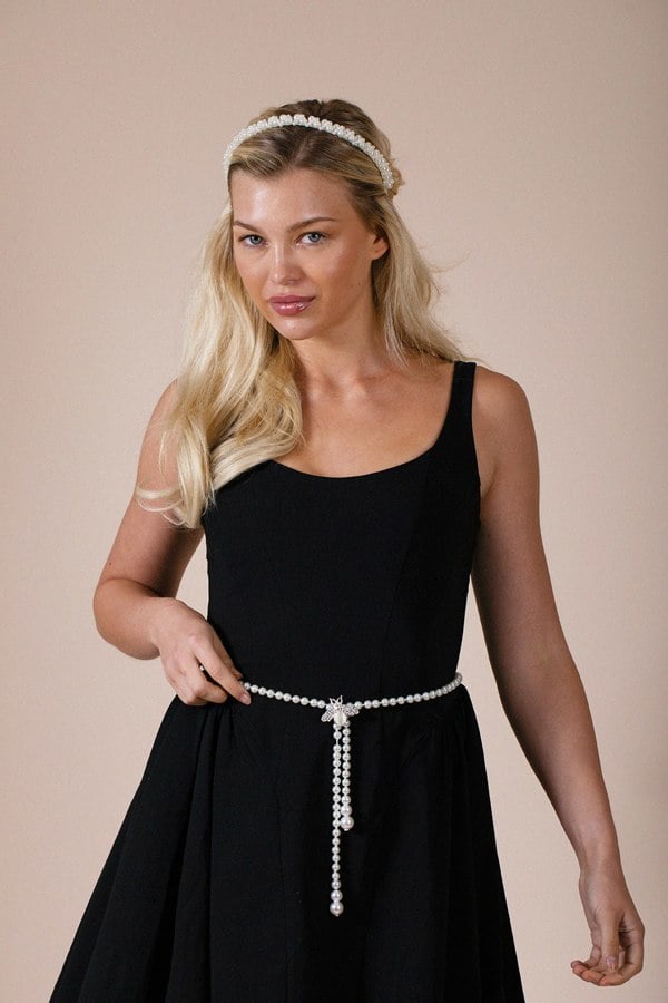 SVNX Bee Pearl Chain Belt In Silver