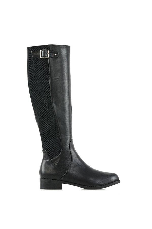 XY LONDON Knee High Flat Low Heel Long Boots With Stretchy Calf