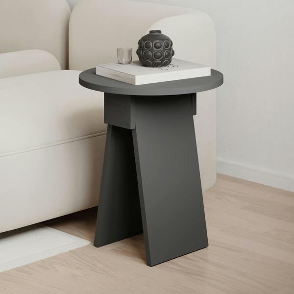 Decortie Modern Chen Side Table Round Shape Particle Board 2 Legs Coffee Table 42(W)x42(D)x50(H) cm