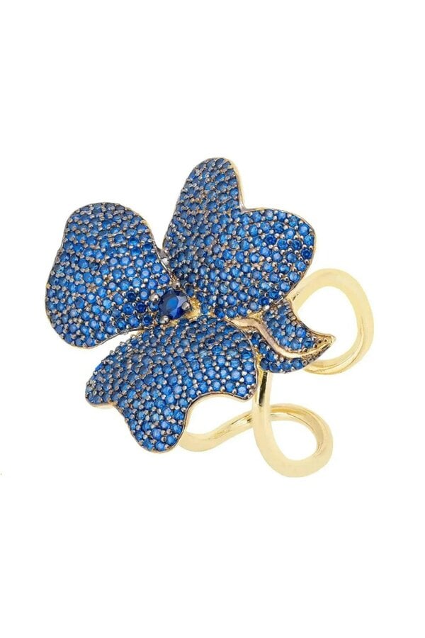 Latelita Flower Cocktail Ring Gold Sapphire Blue