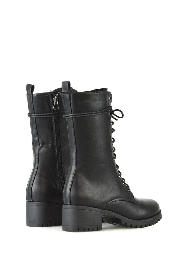 XY LONDON Mid Block Heel Lace Up Military Biker Ankle Boots