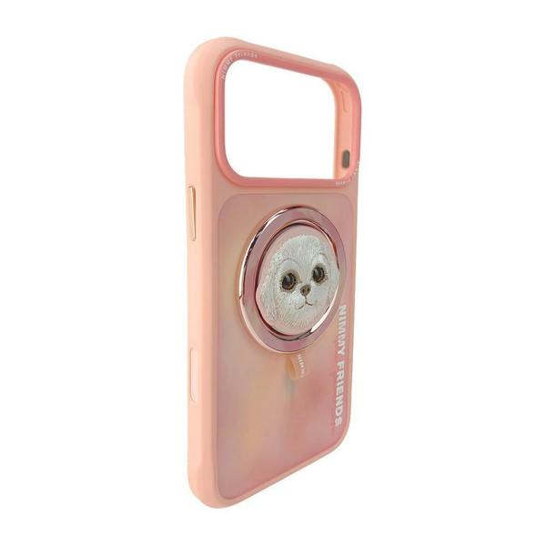 Nimmy Friends Nimmy Big Eye Cute Pet Bischon Fraise Dog Face Case with Detachable MagSafe Grip for iPhone 17 Pro 6.3" Pink