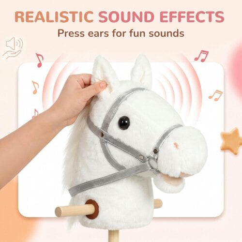 AIYAPLAY Hobby Horse with Wood Wheels, Sound for Imaginative Play, White